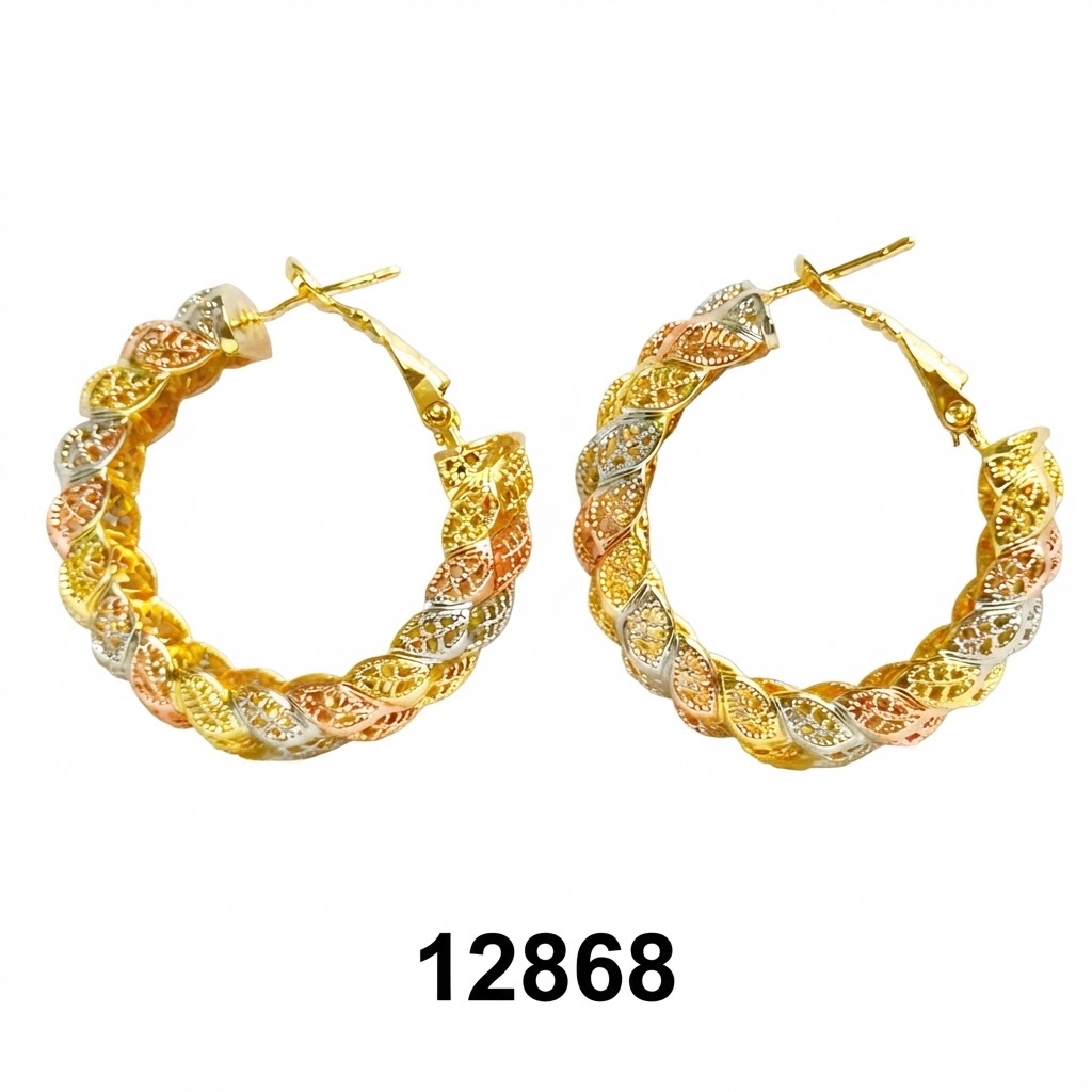 Fancy Gold Pink Silver Round Earrings with Elegant Design