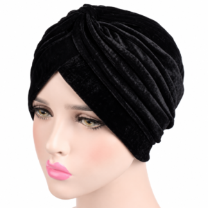 Black velvet turban for stylish headwear and hair care