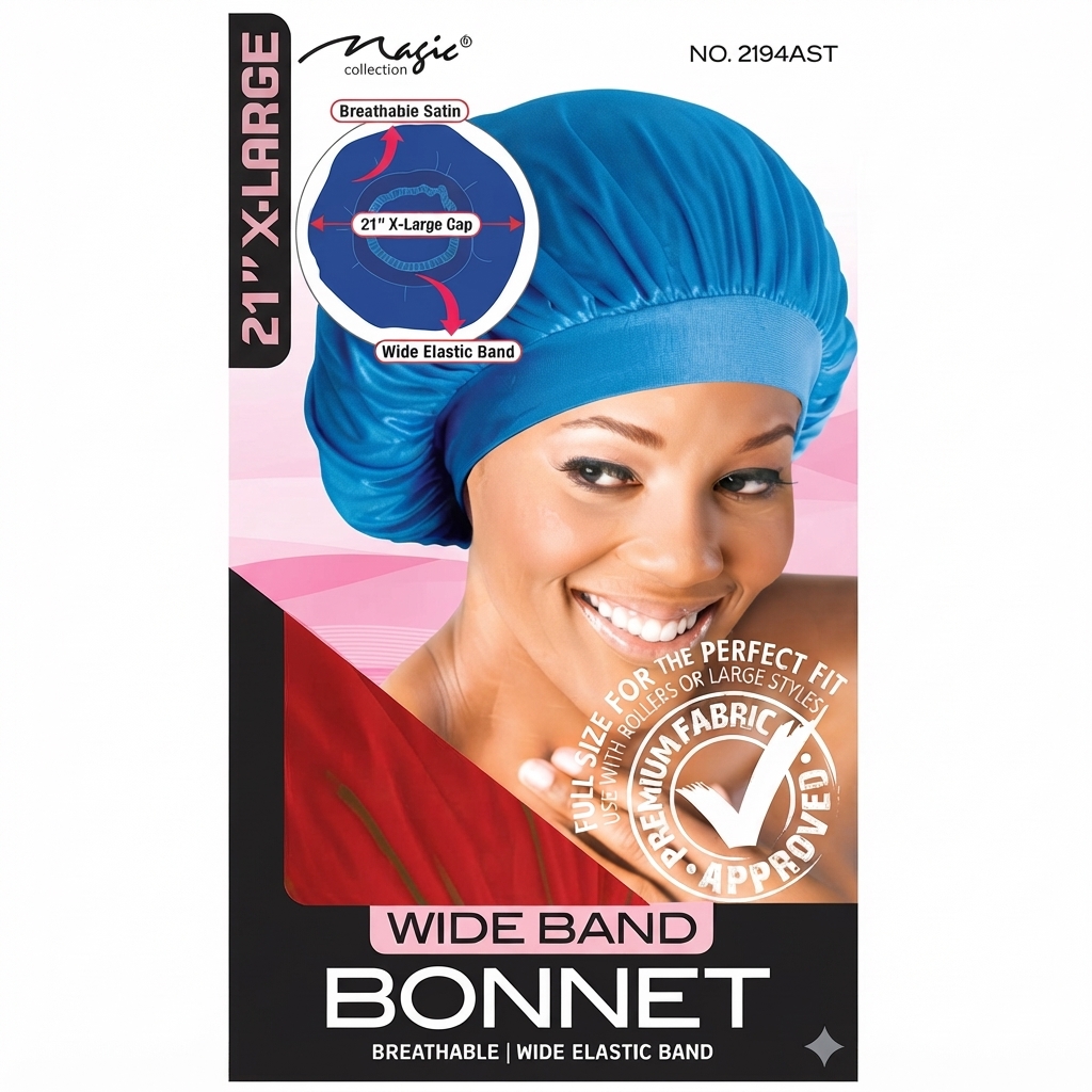 Magic X.Large Bonnet in blue with wide elastic band for hair protection