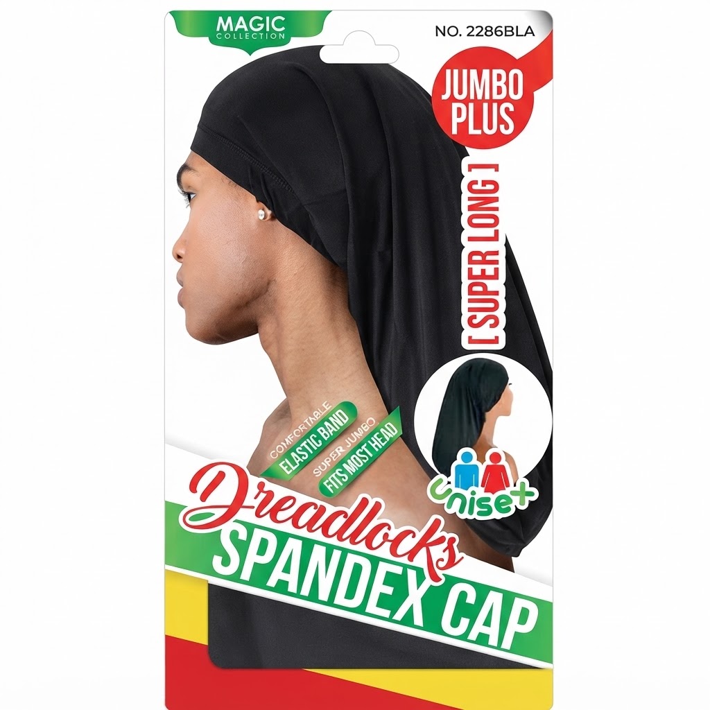 Dreadlock Spandex Cap Long in black, suitable for dreadlocks and long hairstyles