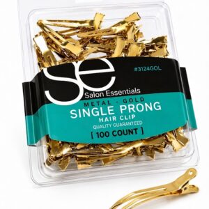 Salon Essentials Single Prong Metal Hair Clips in Gold #3124GOL
