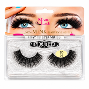 Model 3D Mink Eye Lashes 06 in packaging with a glamorous look