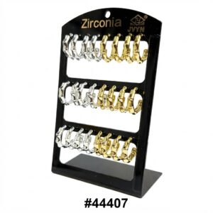 Fancy Earring Display in gold and silver showcasing earrings