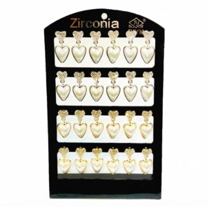 Elegant Earring Crystal Heart With Pearl G/S displayed on a card