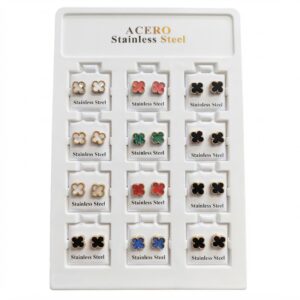 Earring Stainless Steel Clover Design Small Size displayed on a card