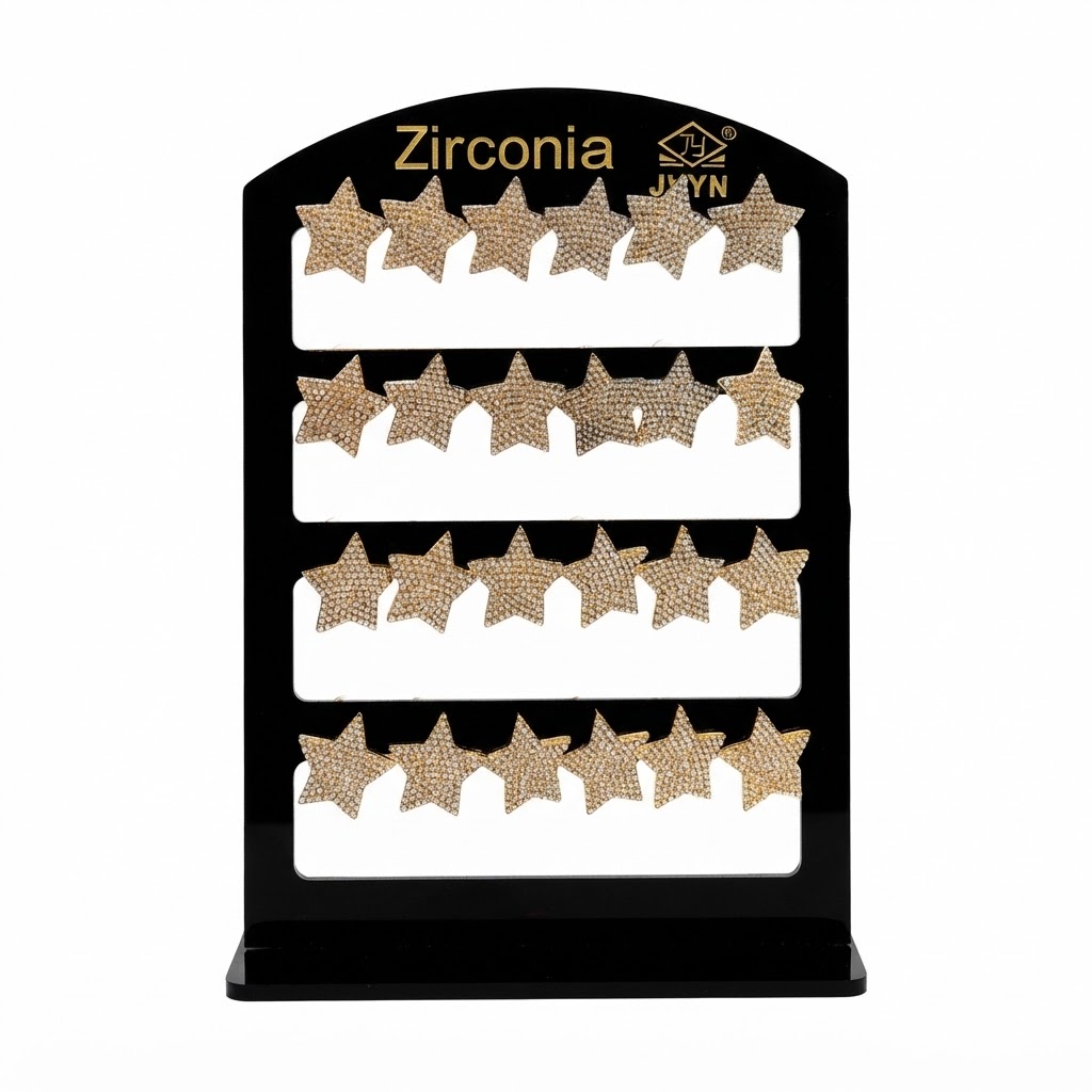 Star shaped zirconia stud earrings display