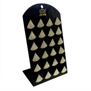 Earring Diamond Curved Studs displayed on a stand, showcasing their elegant design and sparkle.