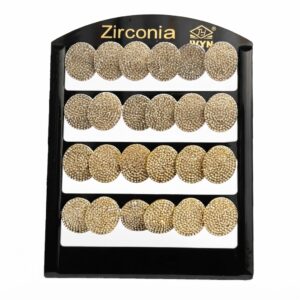 Elegant Earring Disc-Shaped Studs with Sparkling Stones