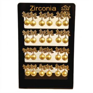 Elegant Earring Bow Shaped Studs with Pearls displayed on a stand