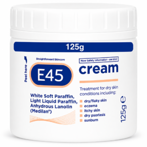 E45 Cream Jar for treating dry skin conditions