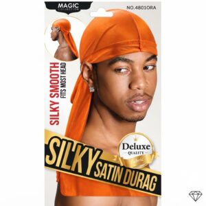 SILKY SATIN DURAG in vibrant orange for men, ideal for hair protection and style.