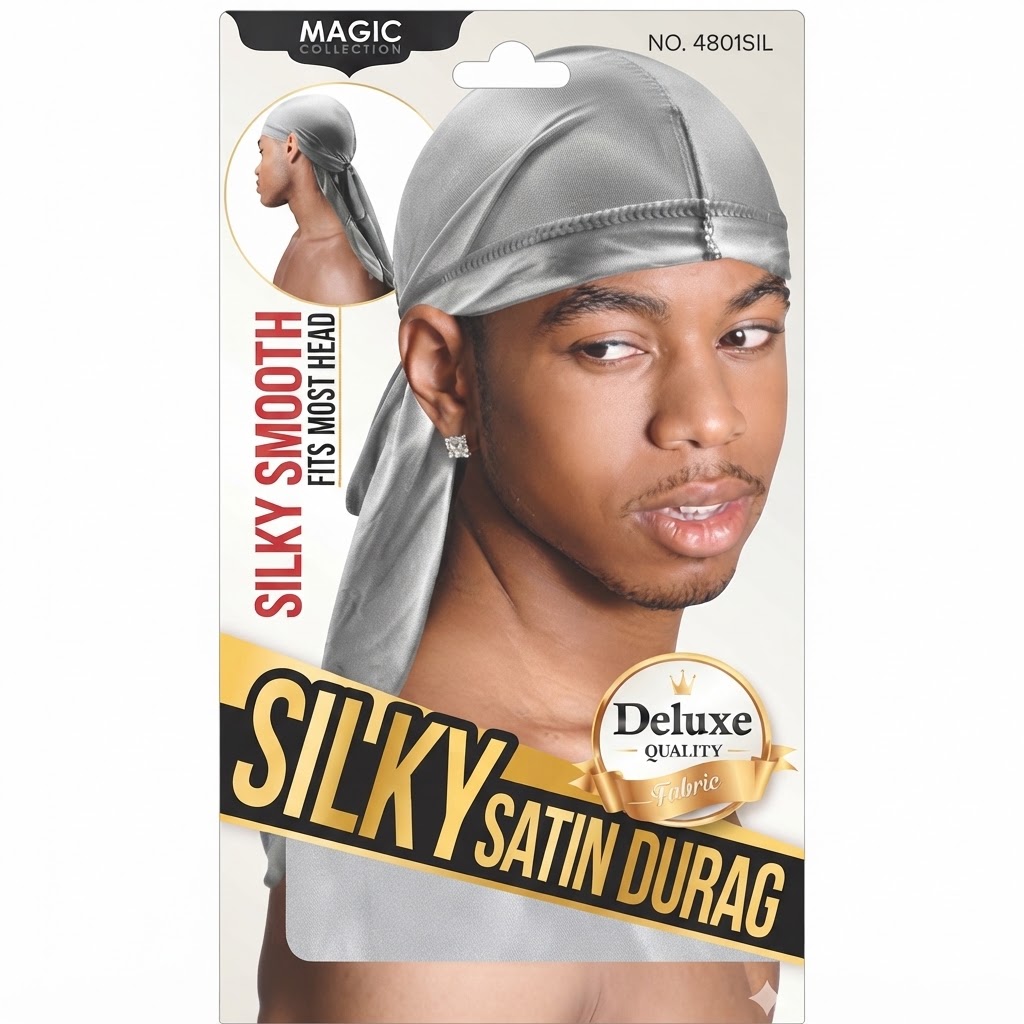 Silky Satin Durag in Silver for stylish hair protection