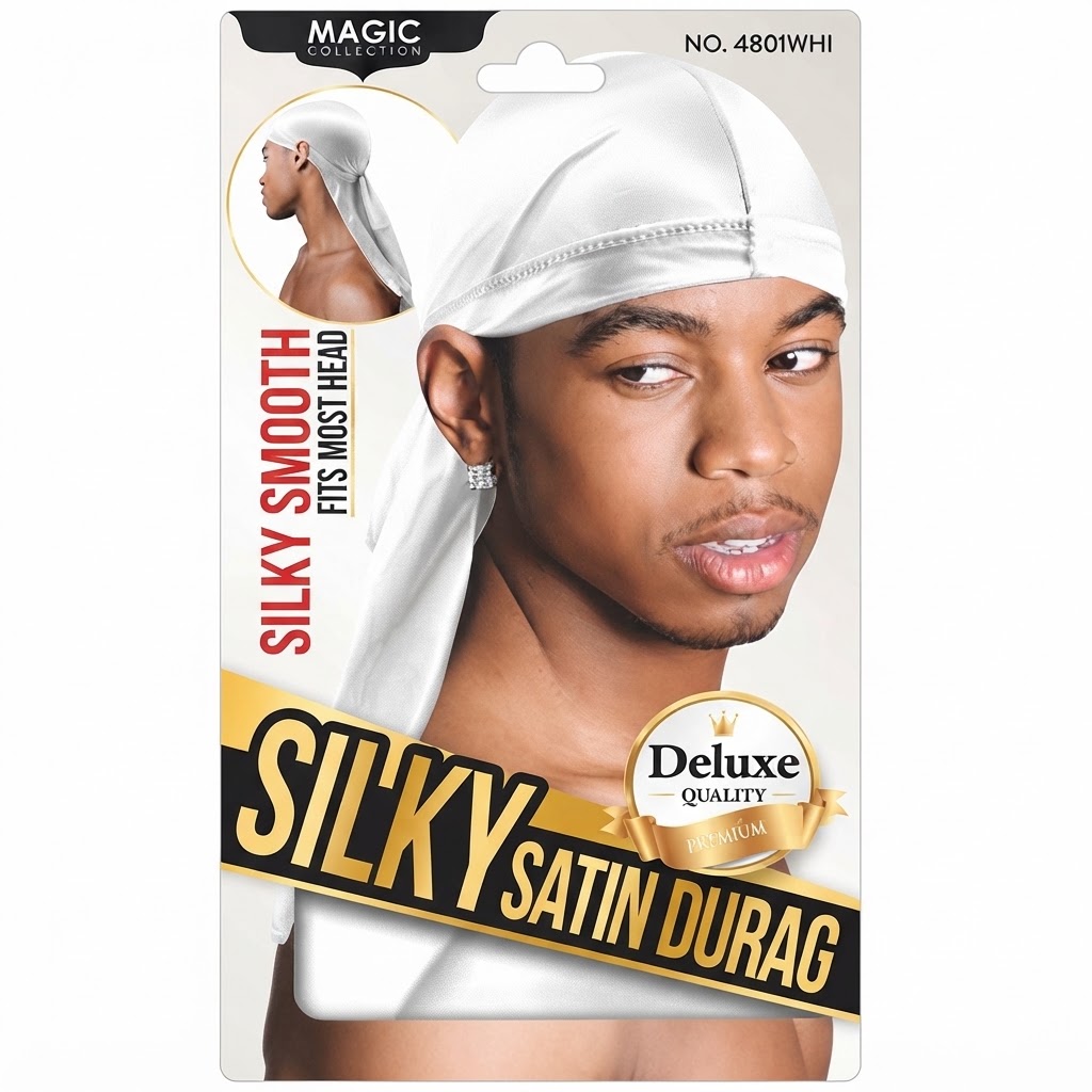 Silky Satin Durag in White, designed for hair protection and style.