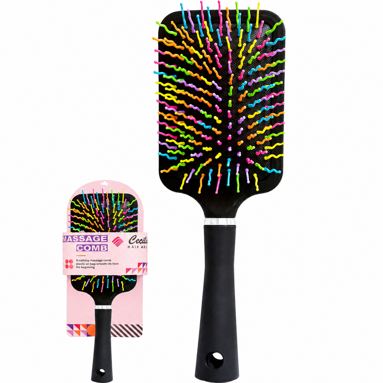 Multi Color Wavy Paddle Brush with vibrant bristles
