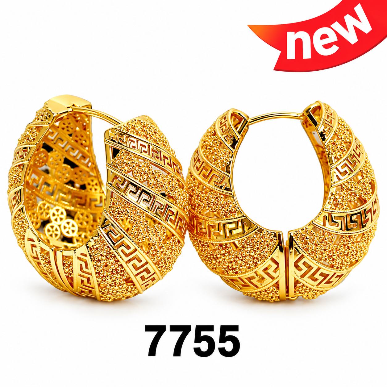 Elegant Gold Drop-Shaped Hoop Earrings with Intricate Design