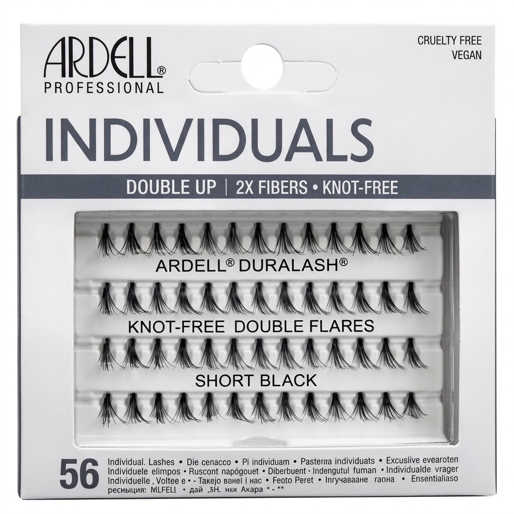 Ardell Thick Flair Short Knot Free Black eyelashes packaging with individual lashes