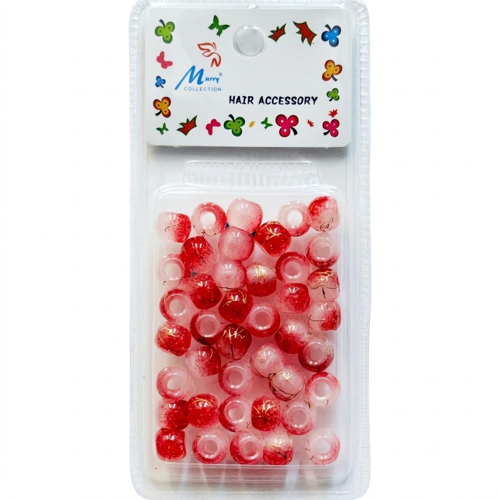 Marble effect red hair beads in a pack, perfect for hair styling and accessories