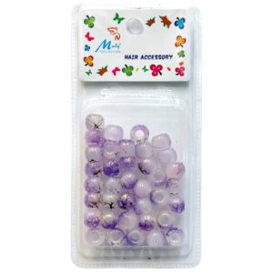 Purple marble effect hair beads in a clear package