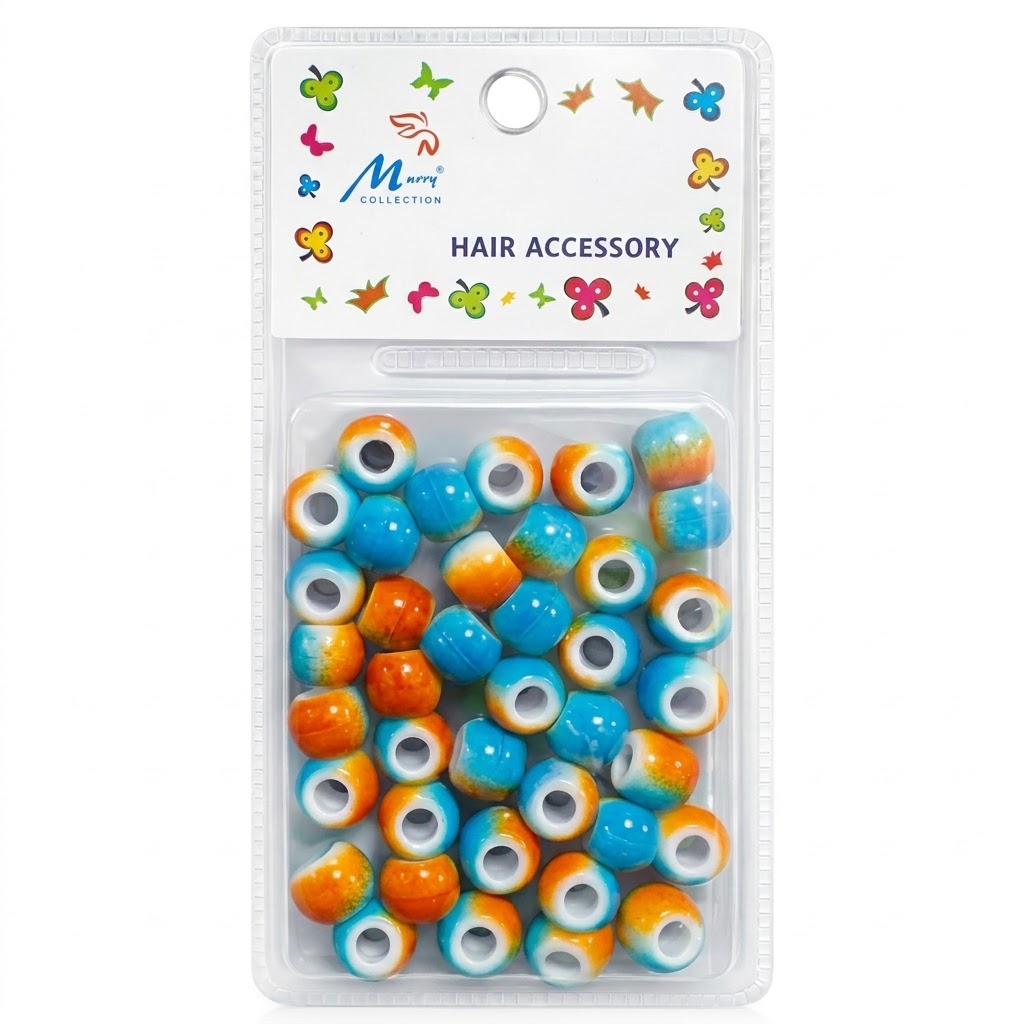 Two Tone Blue and Orange Hair Beads for hair styling and crafting