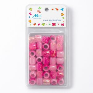 Dark pink hair beads with gold pattern for styling and decoration