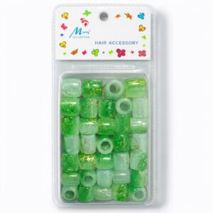 Green hair beads with gold pattern in a pack
