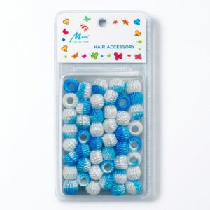 Barrel shaped blue hair beads in a clear packaging