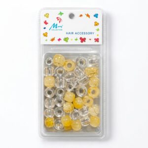 Hair Beads Clr/Yel With Gold Pattern in a pack, perfect for hair styling and accessories