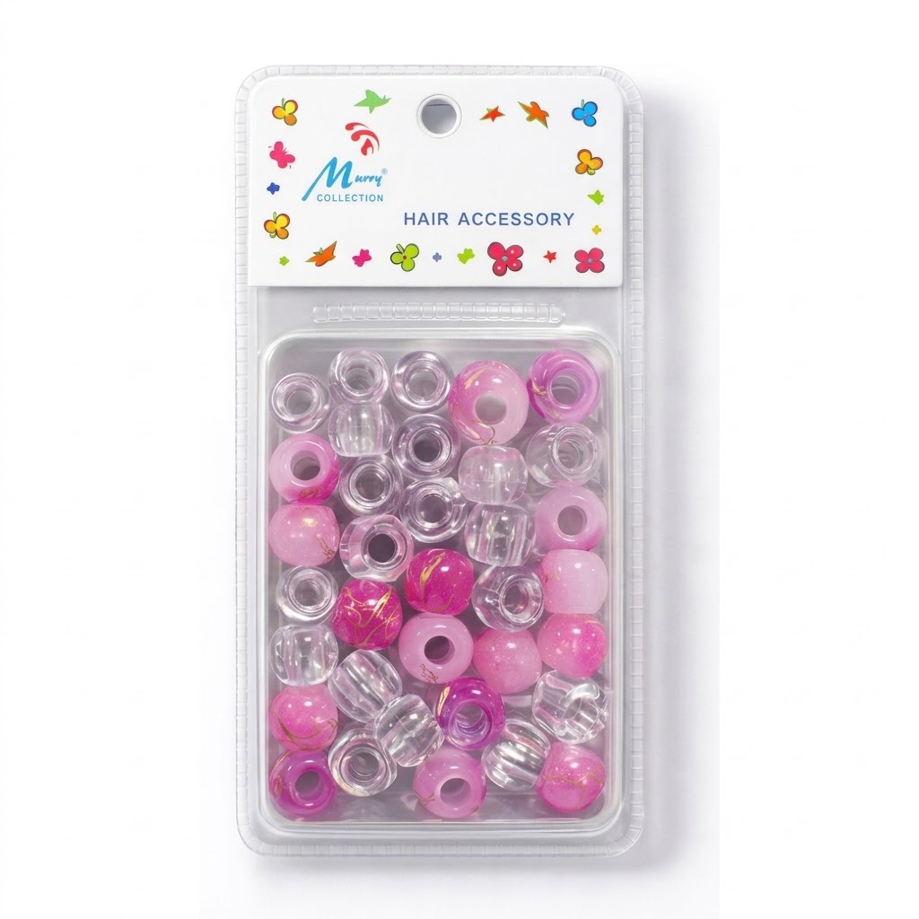 Pack of vibrant pink hair beads with gold pattern for styling