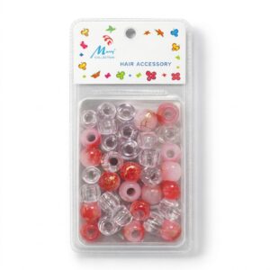 Vibrant red hair beads with gold pattern in a pack