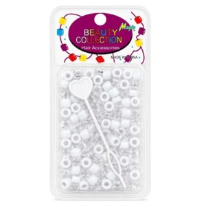 Round beads in white and clear for hair styling