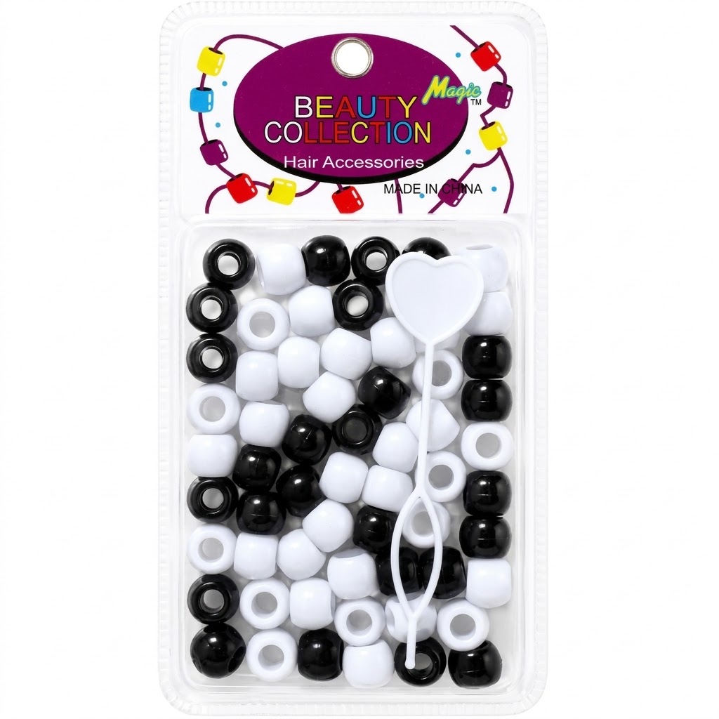 Round Beads in Black and White Mix for Hair Accessories