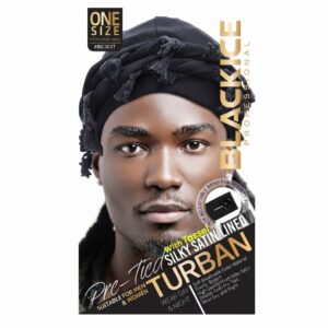 Pre-Tied SILKY SATIN Turban in black suitable for men and women
