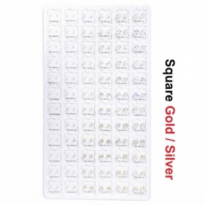 Elegant Cubic Zirconia Square Gold/Silver ear studs displayed beautifully.
