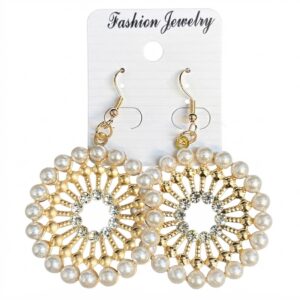 Fashion Jewelry Fancy Gold Earrings with White Pearls