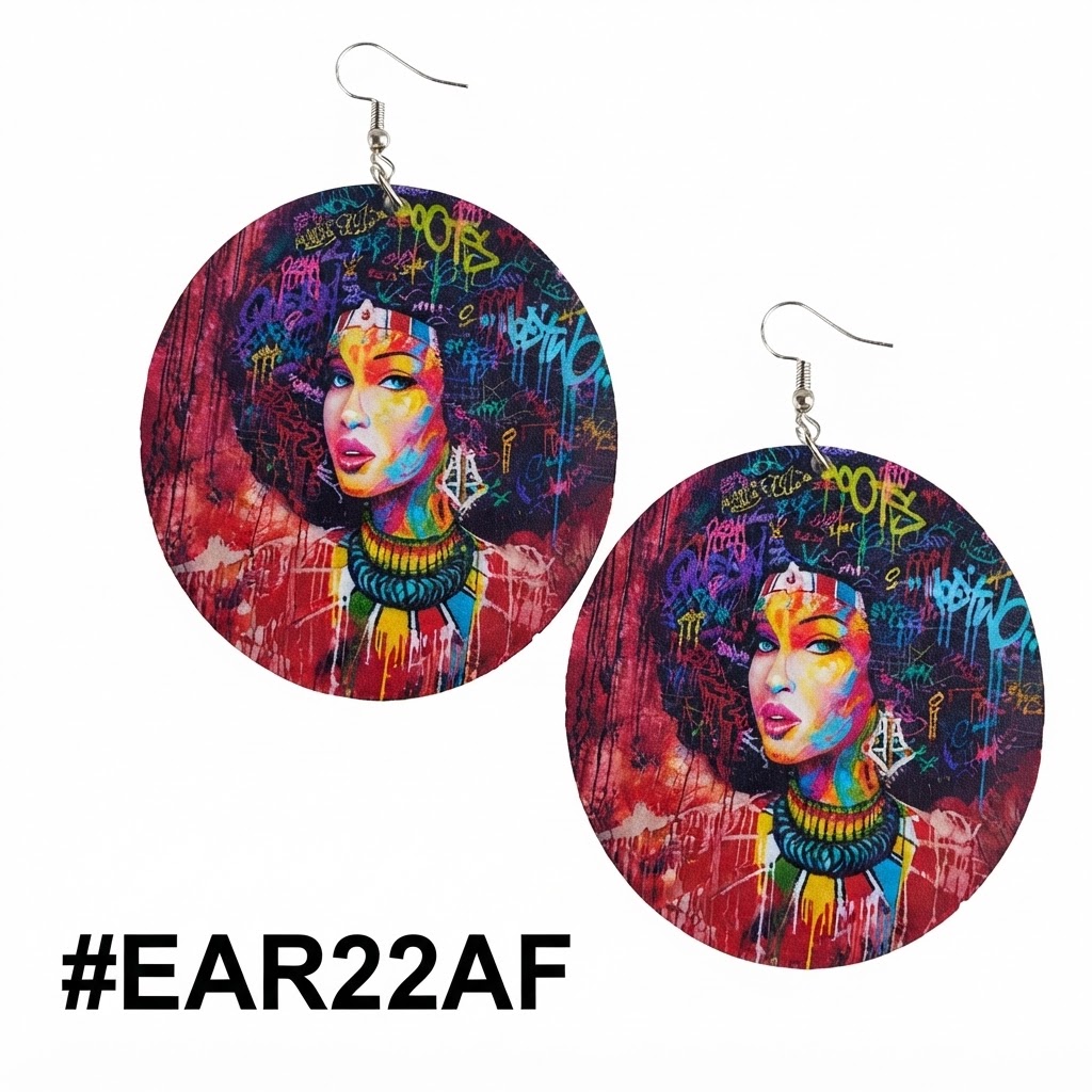 Colorful round African style earrings with graphic design