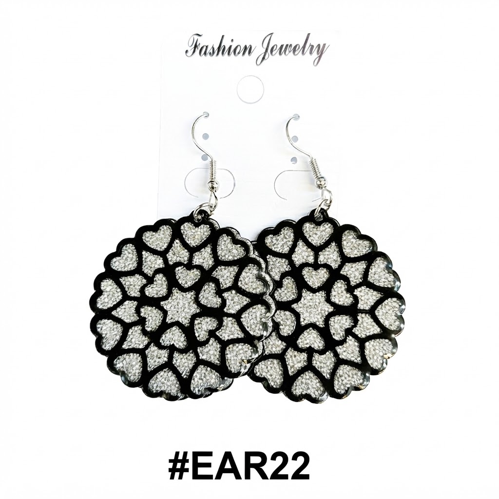 Black and silver round heart earrings from Fashion Jewelry
