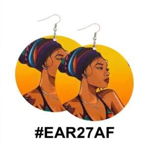 Vibrant African style wooden earrings featuring colorful design