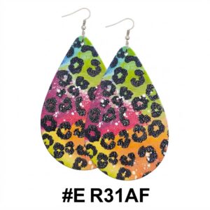 Vibrant African style teardrop earrings in multi-colour with leopard print