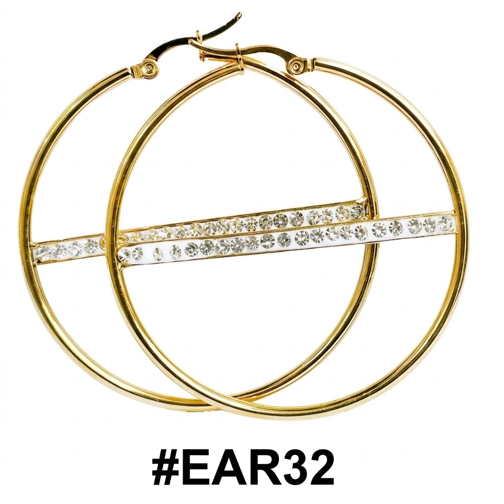 Fancy Gold Round Earrings with Stone Detail