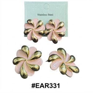 Pink and gold flower-shaped earrings in stainless steel