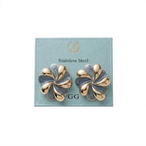 Elegant GG Stainless Steel Flower Earrings in Gold and Blue