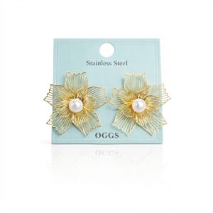 Gold Floral Pearl Statement Earrings by OGGS