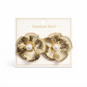 Large Gold Floral Earrings with Pearl Detail from Murry Collection