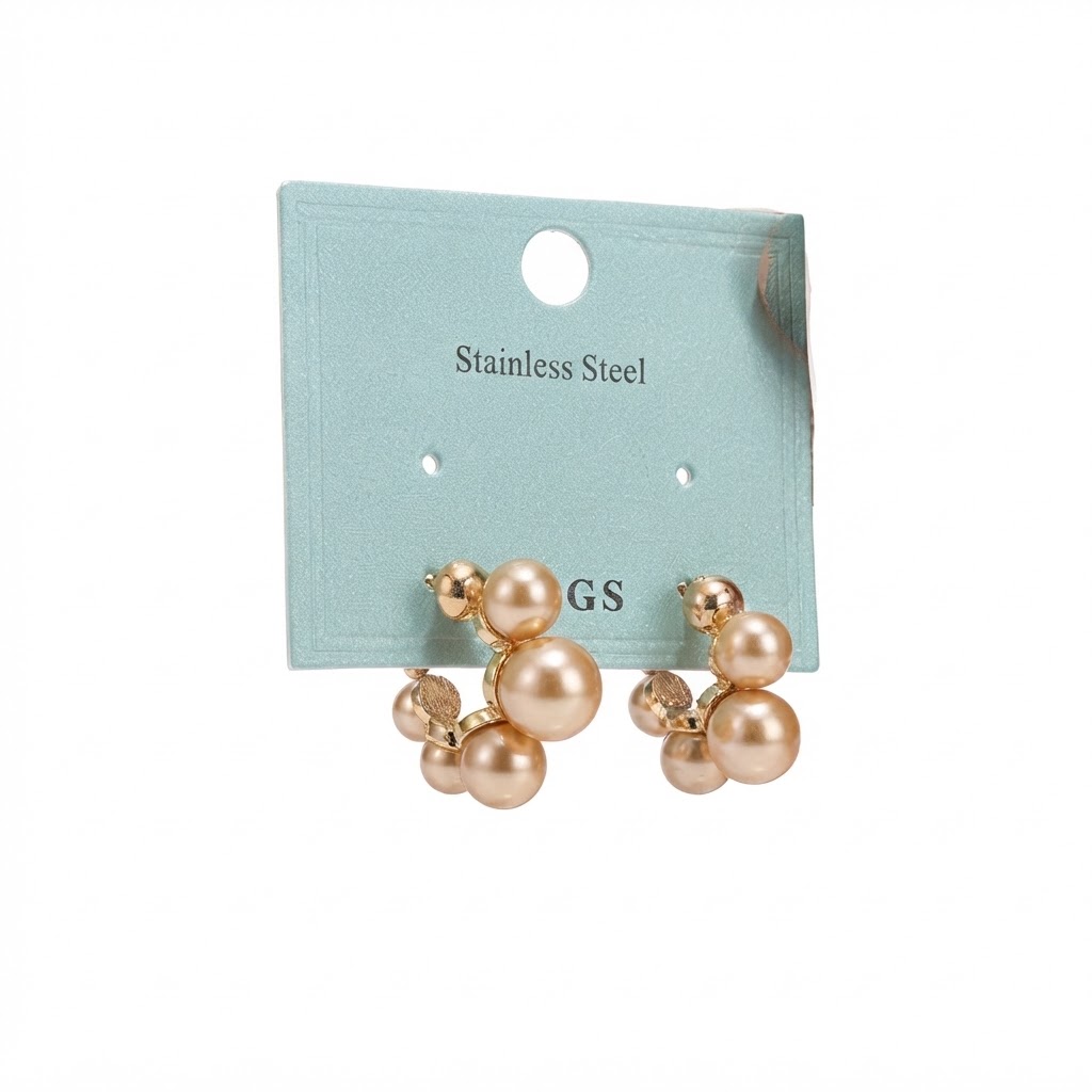 Gold Pearl Cluster Hoop Earrings made of stainless steel