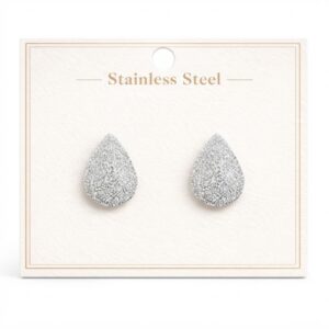 Silver tear-dropped shape earrings in stainless steel
