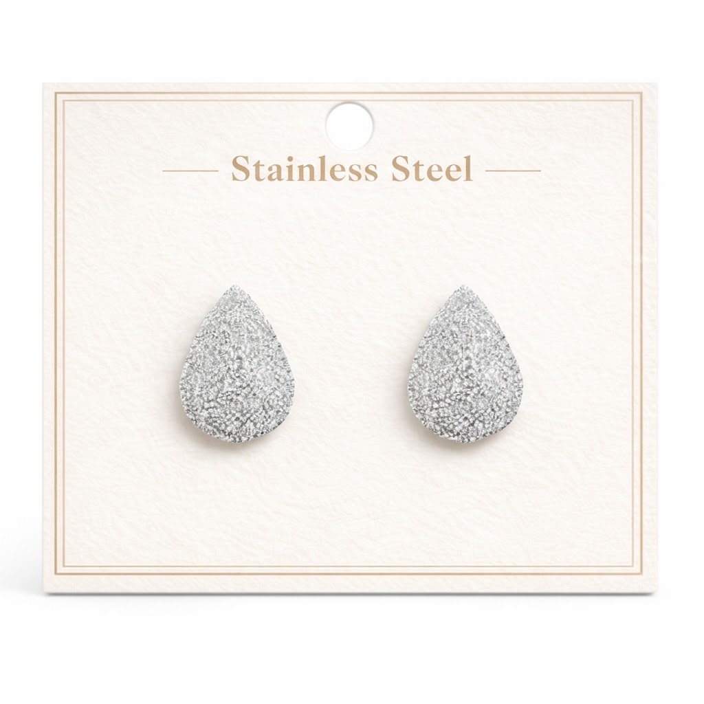 Silver tear-dropped shape earrings in stainless steel