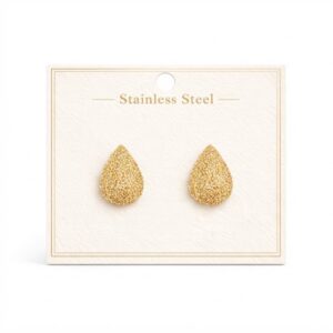 Sparkling Gold Teardrop Stud Earrings in Stainless Steel