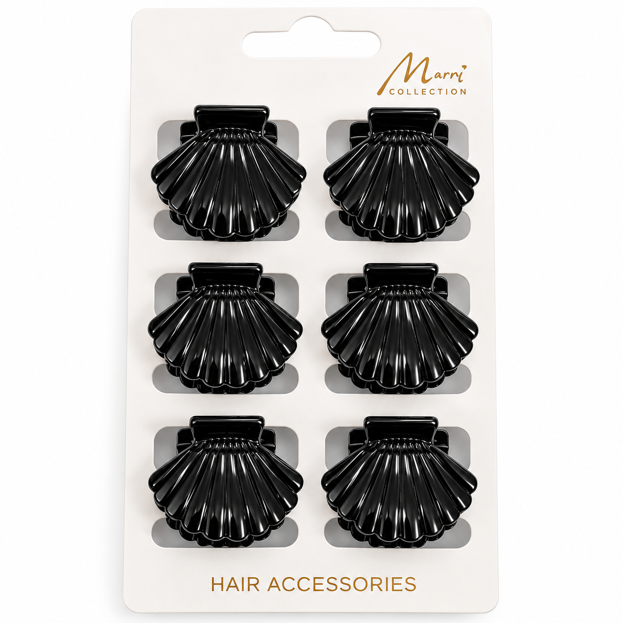 Small black hair clip in sea shell shape, pack of six