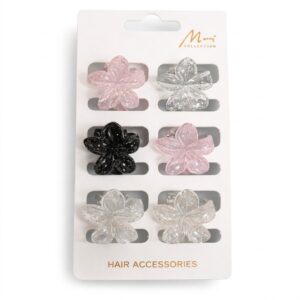 Glitter mix colour flower shape hair clips set of 6