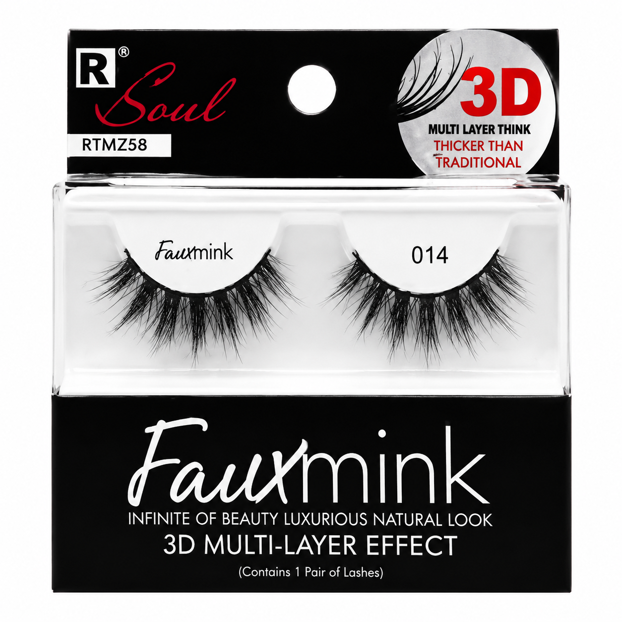 Natural 3D Mink Eyelashes 014blk in packaging, showcasing multi-layer effect and natural look.